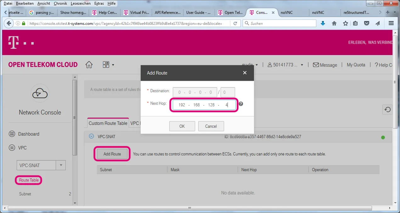 Setting the SNAT instance as default route for VPC